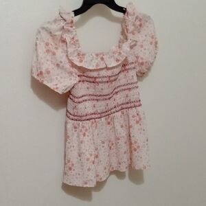 Grace Karin Pink Floral Smocked Blouse